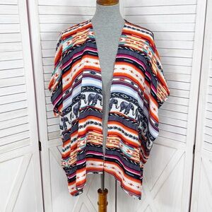Angie Southwestern Aztec Elephants Print Open Front Kimono Topper Medium‎